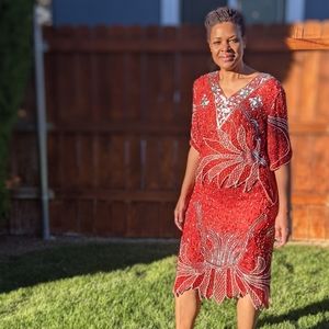 Vintage Red Silk Beaded set made in India